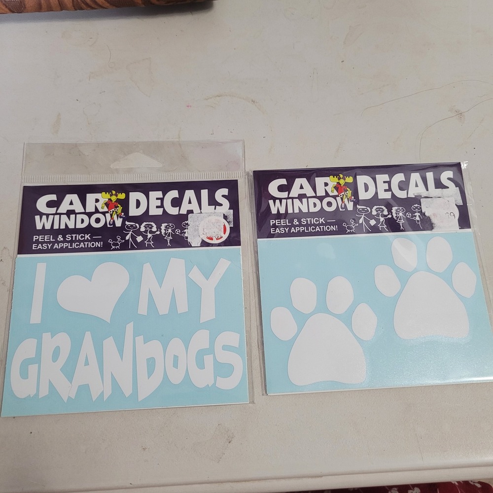 Imagine This I Heart My Grandogs and Paw Prints Car Window Decal Set White Vinyl